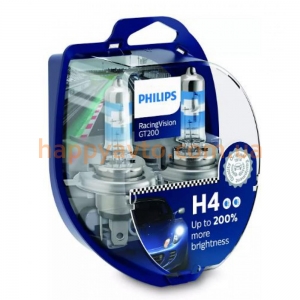 Лампа галогенная Philips H4 RacingVision GT200 +200% 60/55W 12V P43T 12342RGTS2 (2 шт)